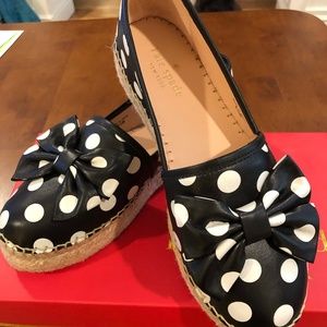 KATE SPADE Black and White Polka Dot Nappa Leather Espadrilles "LINDS"